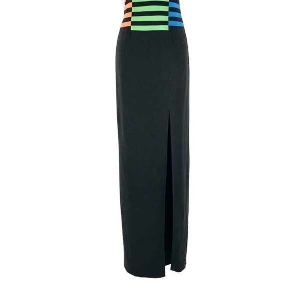 Mignon Classic Color Block Striped Maxi Dress Sz 6 Front Slit Crisscross Straps - Picture 8 of 16
